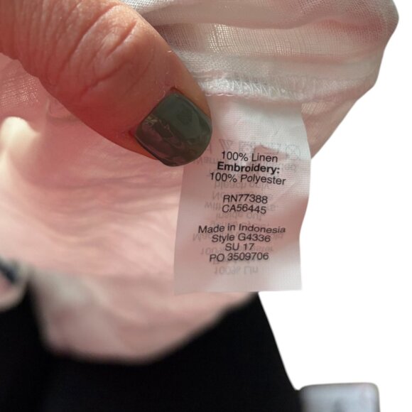 J Crew 100% Linen Peasant blouse with navy blue embroidery - Picture 5 of 5